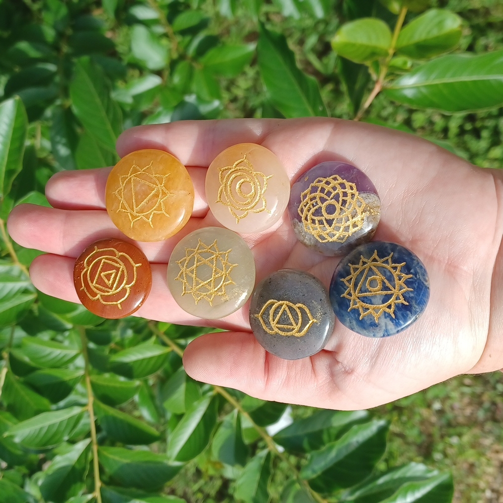 7 stone engraved symbols chakra set